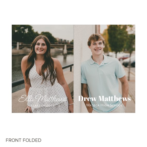 side-by-side graduation announcements with photo placeholders
