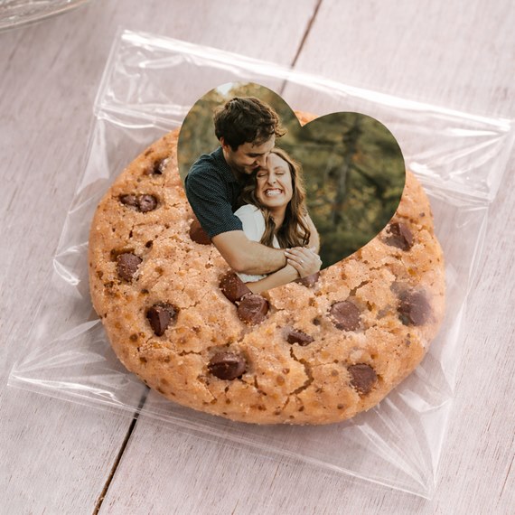 heart-shaped photo placeholder on cookie packaging