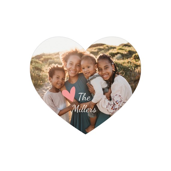 heart-shaped photo placeholder with text