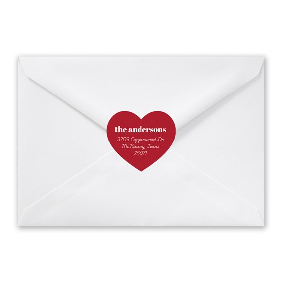 red heart address label on white envelope