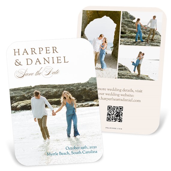 save the date card with photo placeholders and event details
