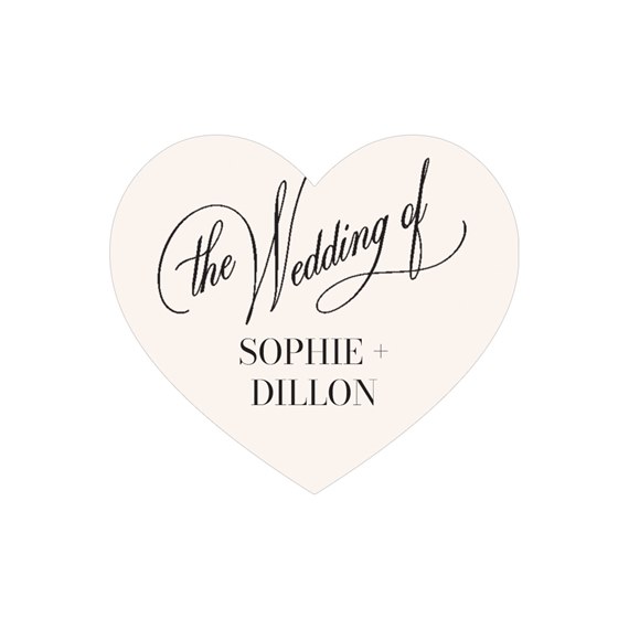 heart-shaped wedding sticker with calligraphy