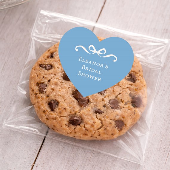 heart-shaped sticker on cookie bag with customizable text area