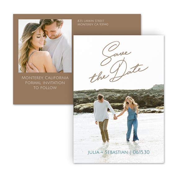 save the date postcard with photo area and address