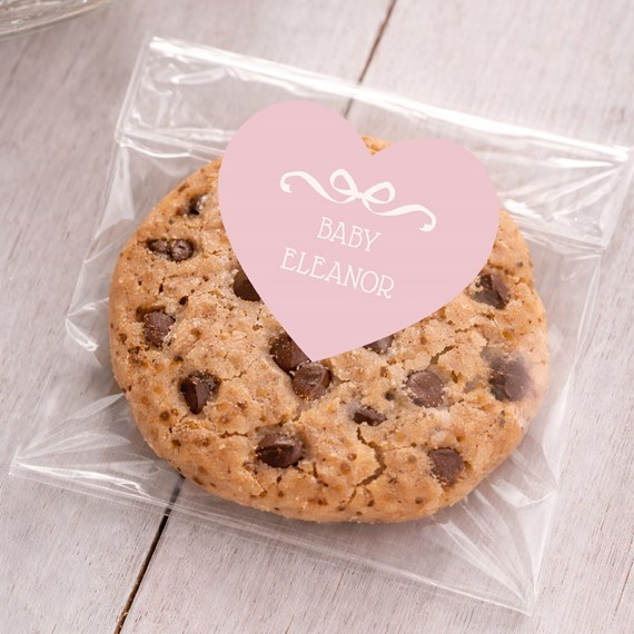 heart-shaped sticker with customizable text area on cookie