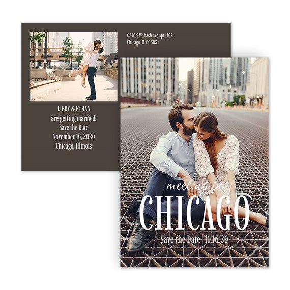 save the date postcard with photo area and text