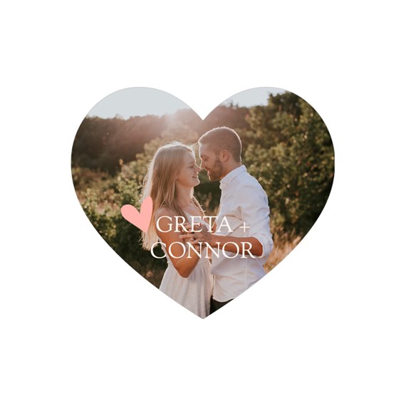 heart-shaped photo placeholder with customizable text area