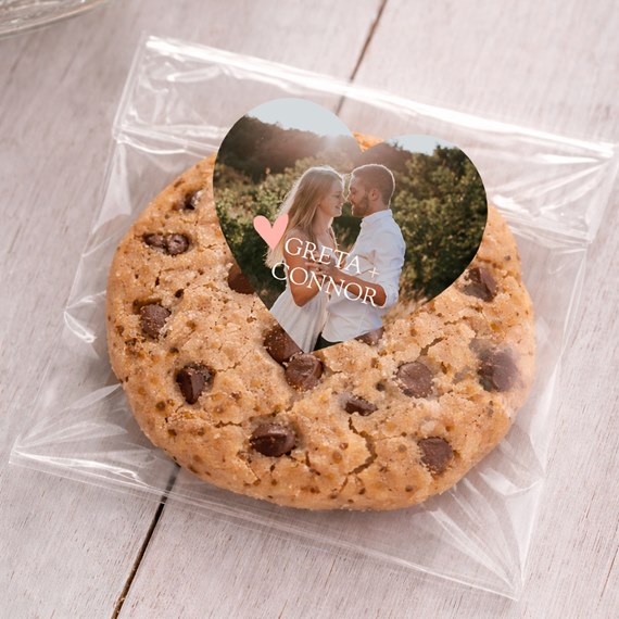heart-shaped photo placeholder sticker on cookie package