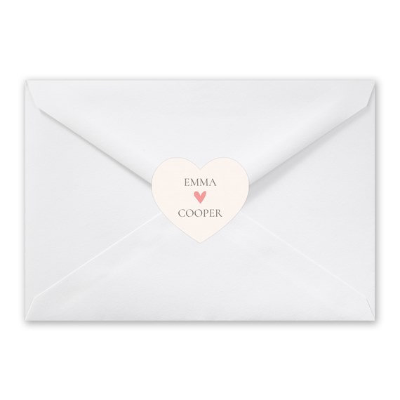 white envelope with heart sticker and customizable text area