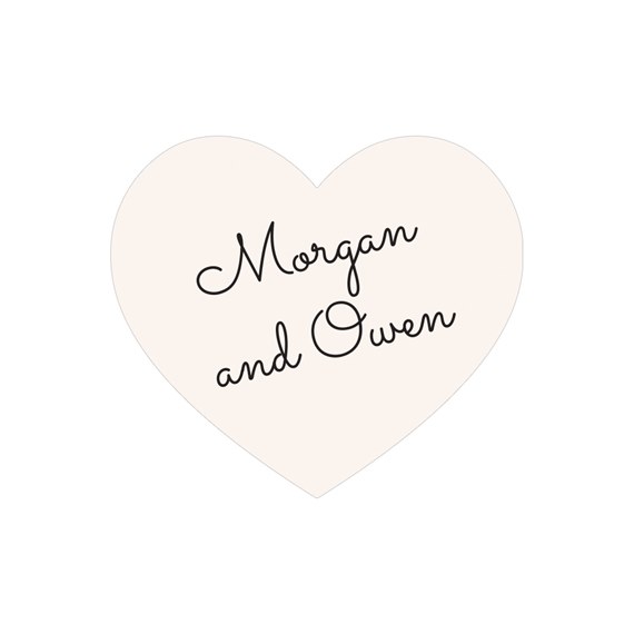 heart-shaped envelope seal with cursive text