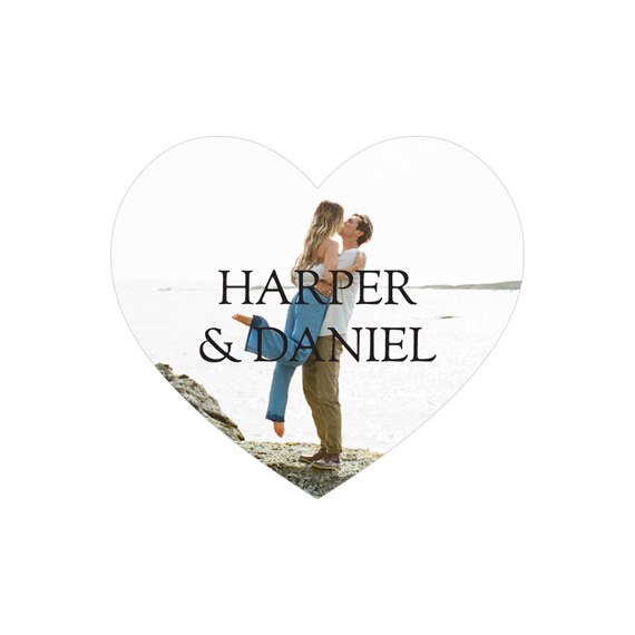 heart-shaped seal with photo area and text placeholder