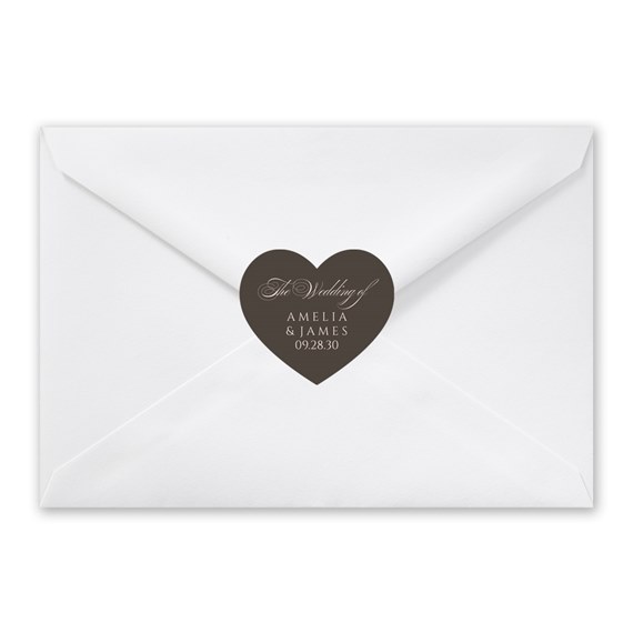 white envelope with heart-shaped dark brown seal and customizable text area