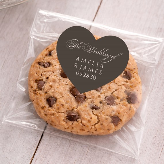cookie in clear wrapper with heart-shaped sticker