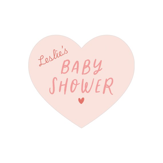 heart-shaped envelope seal with baby shower text