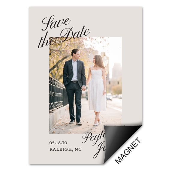 save the date magnet with photo area and script text