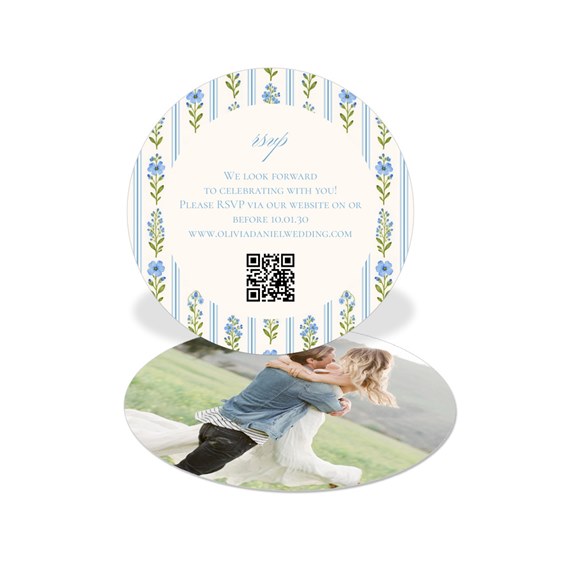 round wedding insert card with floral design and photo area