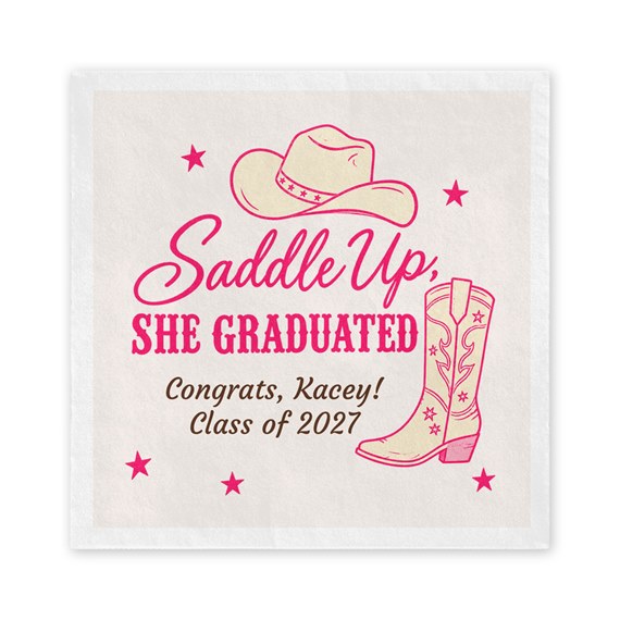 napkin with cowboy hat and boot, graduation theme