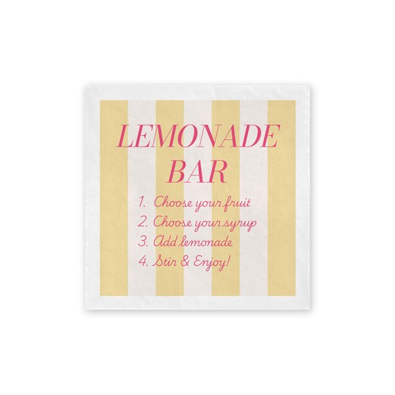 beverage napkin with lemonade bar design and instructions