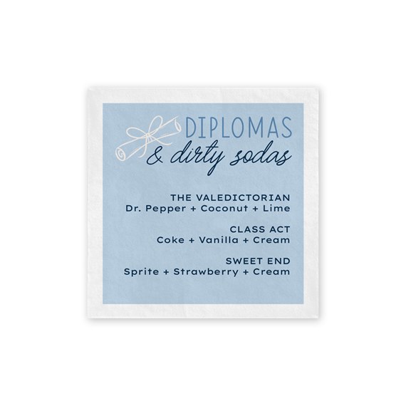 beverage napkin with drink options and text