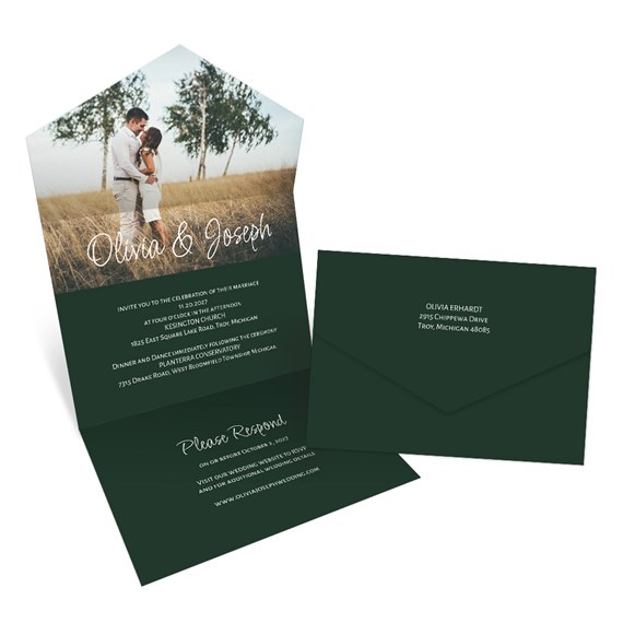 wedding invitation with photo area and matching envelope