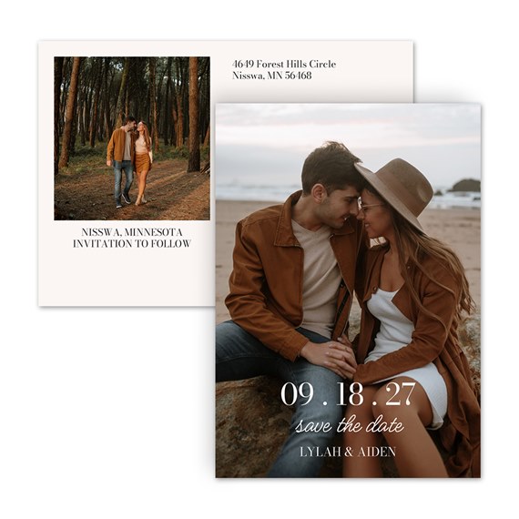 save the date postcard with photo area
