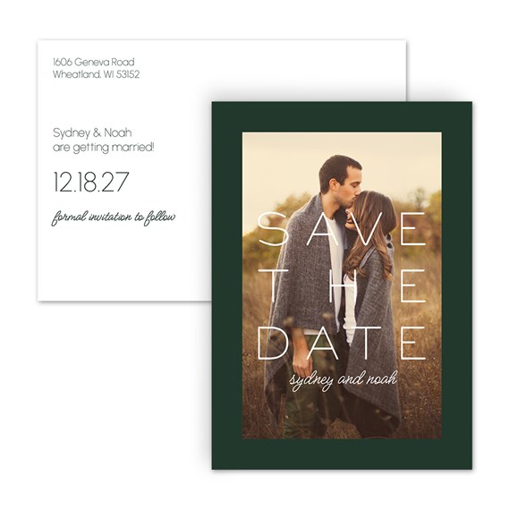 save the date postcard with photo area