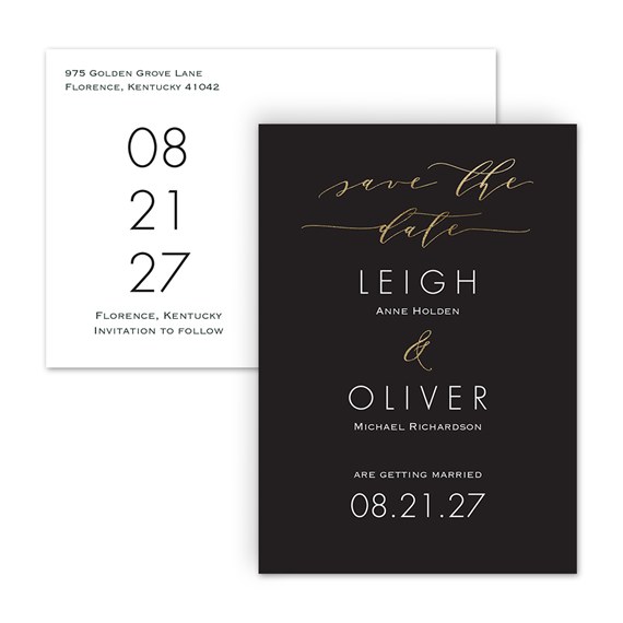 save the date postcard design with black and white elements