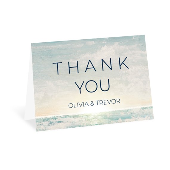 thank you card with ocean horizon design and text