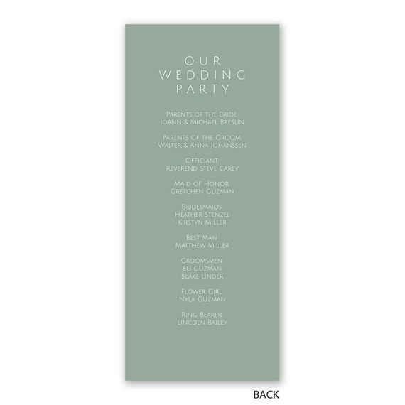 wedding program with names and roles