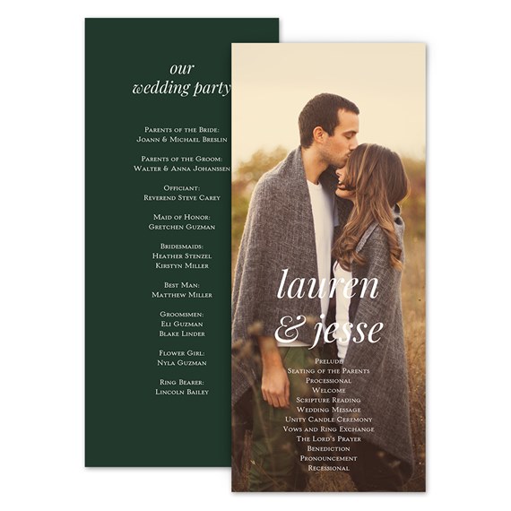 wedding program with photo placeholder and text details