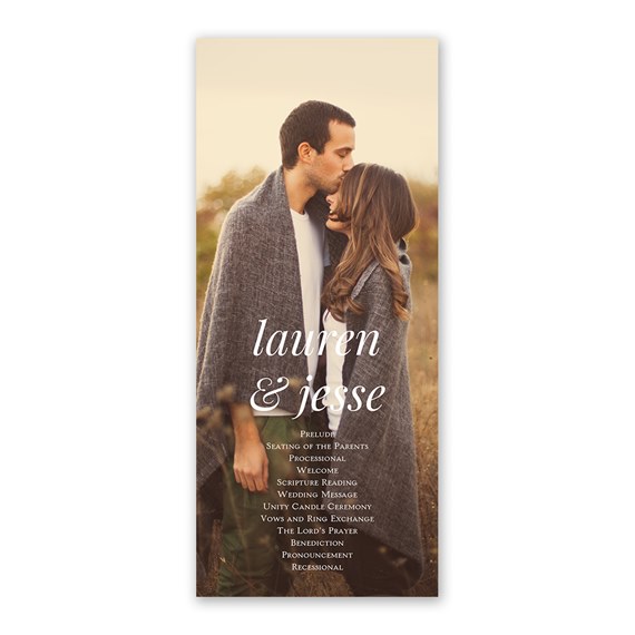 wedding program with couple photo placeholder and ceremony details