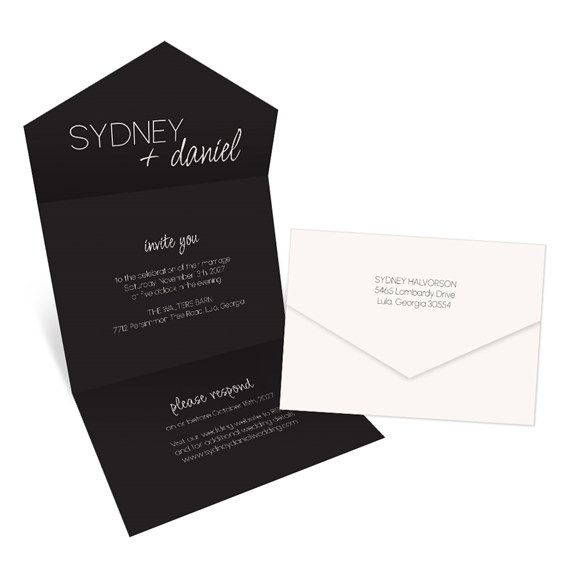 black seal and send invitation with cream envelope