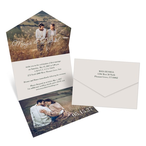double photo invitation with envelope, photo placeholder