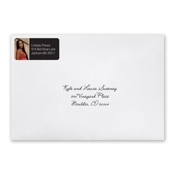 address label with photo placeholder on white envelope