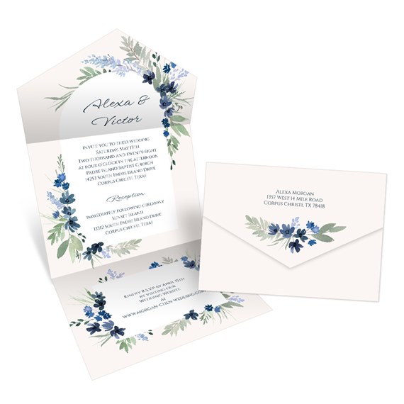 wedding invitation with floral design and envelope