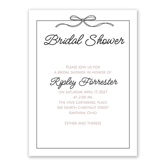 bridal shower invitation with bow and border