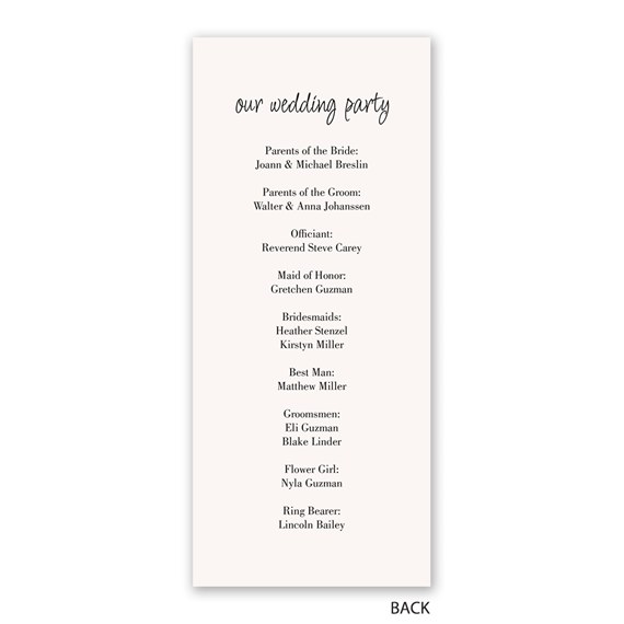 wedding program listing wedding party