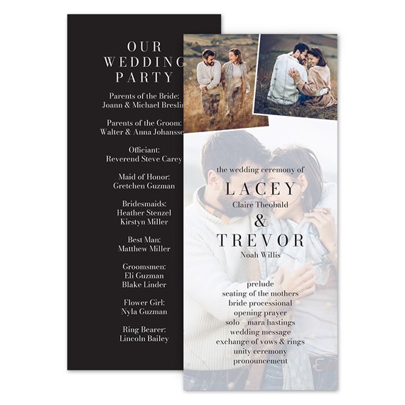 wedding program with photo area and text for wedding ceremony details