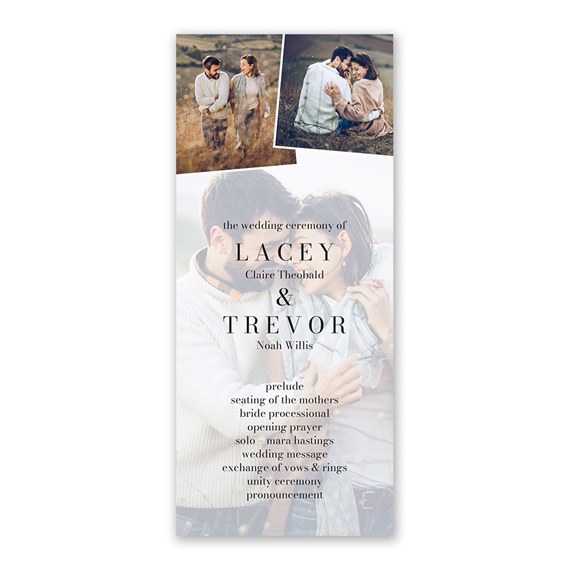 wedding program with photo placeholder and ceremony details
