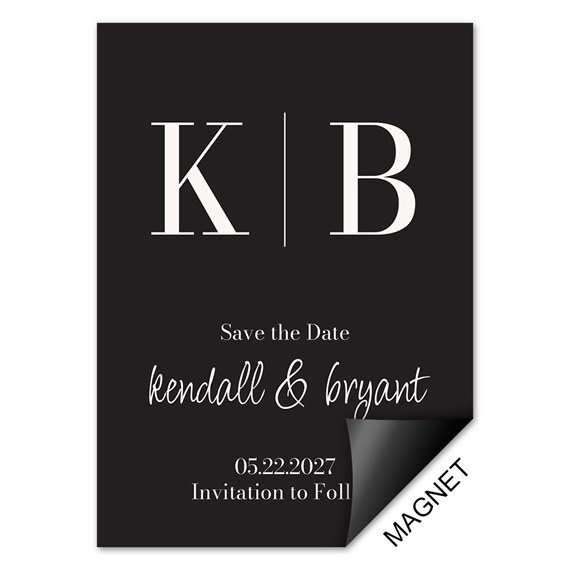 black save-the-date magnet with initials and date