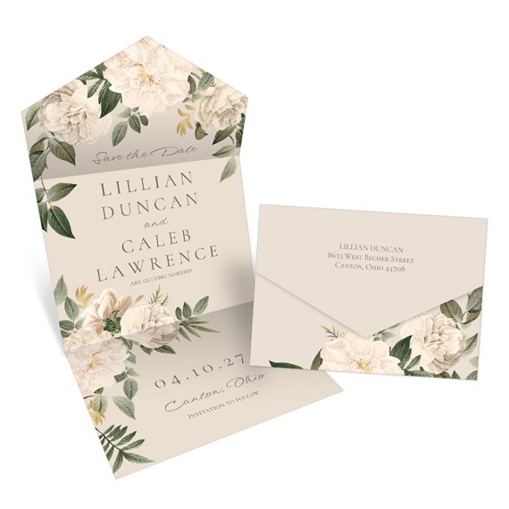 vintage floral save the date card with envelope