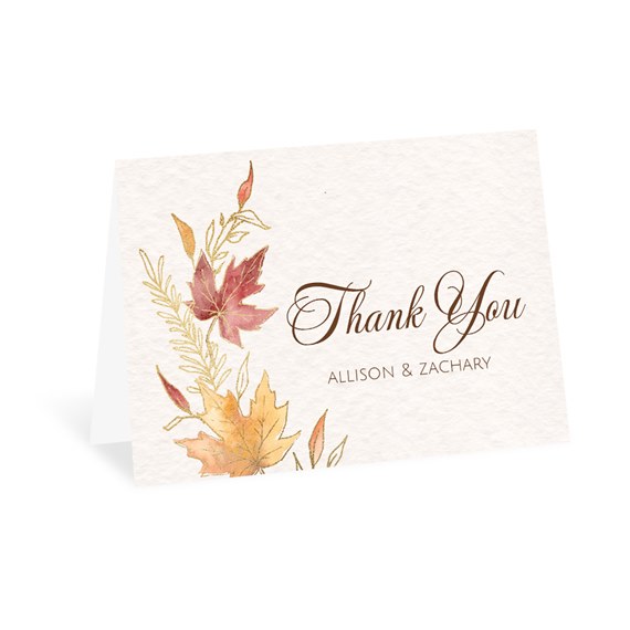 thank you card with autumn leaves and customizable text area