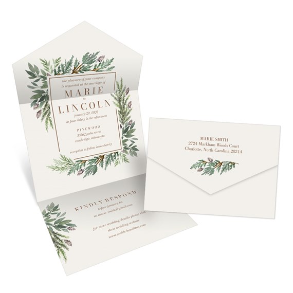 invitation card with floral design and envelope