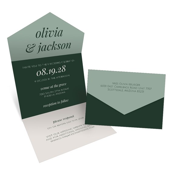 color block seal and send invitation with matching envelope