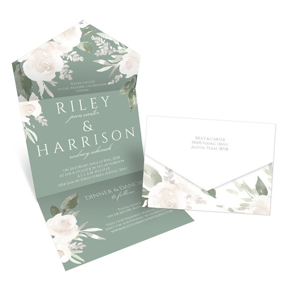 wedding invitation with floral design and photo placeholder