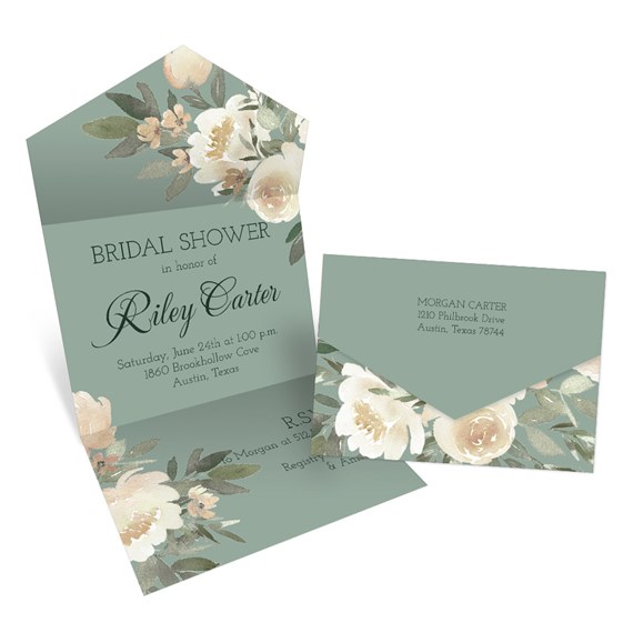 floral bridal shower invitation with envelope