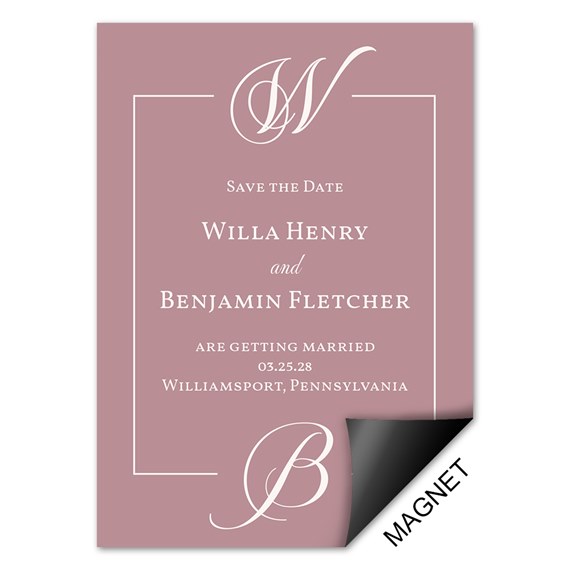 save the date magnet with monograms and text
