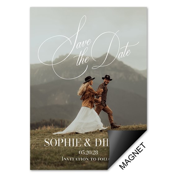 save the date magnet with photo area and script text