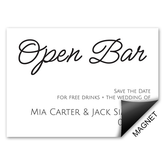 magnet with text for open bar save the date