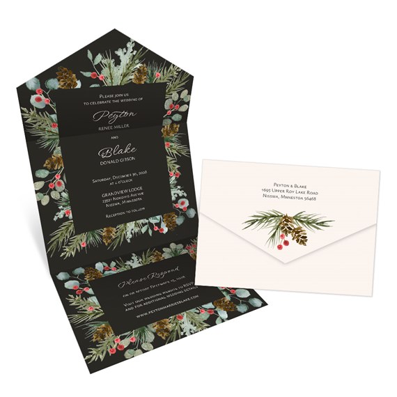 holiday wreath seal and send invitation with envelope